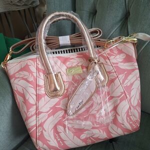 Betsey Johnson Pink and Gold Leaf Tote